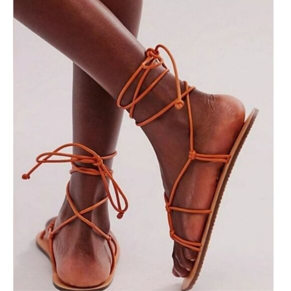 Free People  Strap Sandal Woman Orange Leather - Picture 1 of 7